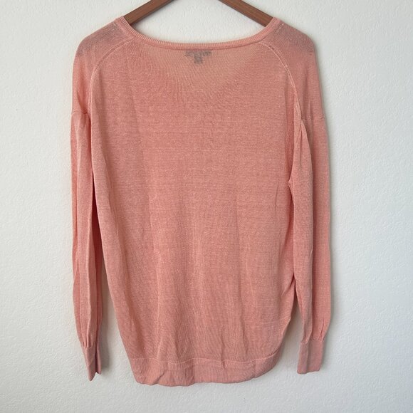 J Crew Sweater Womens Medium Orange V-Neck Linen Blend Side Button Resort Top M - Picture 5 of 7